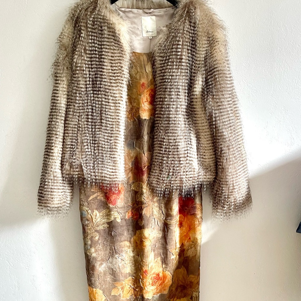 Vintage Pretty Floral Boho Farmhouse Romantic Fall Maxi Midi Shift Dress Neutral - Picture 2 of 9